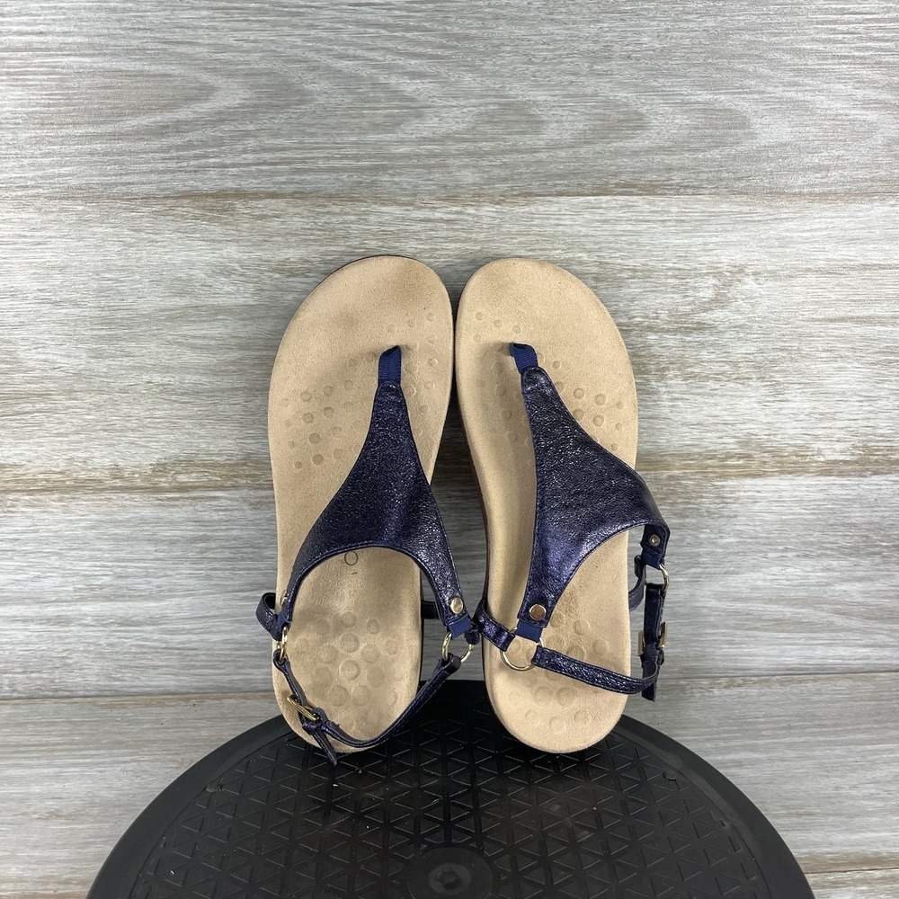 Vionic Woman's Kirra Metallic Navy T Strap Sandals Size 7 - Picture 6 of 8